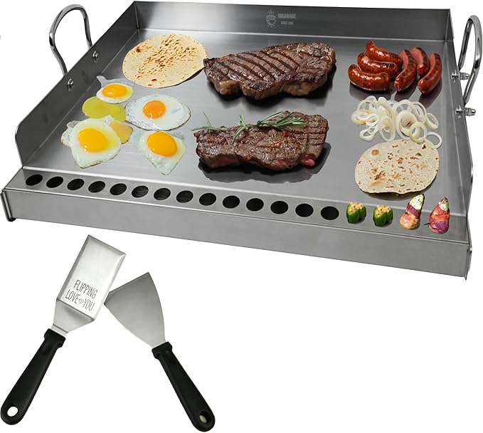 Universal Stainless Steel Flat Top Griddle Insert for Gas & Charcoal Grills – Nonstick, Even Heating & Easy Clean, Includes Turner & Scraper, Ideal for Outdoor BBQ, Tailgating & Camping, 23" x 16"