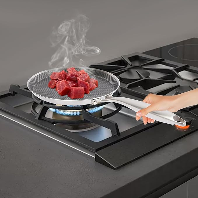 Stainless Steel Crepe Pan 11-inch, Honeycomb Nonstick Pancake Pan with Extended Handle, Multi-Layer Fast Heating Cooking Pan for Gas/Induction Stoves