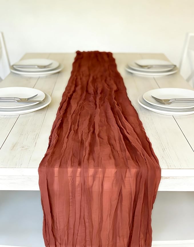 3 Pack Terracotta Cheesecloth Table Runner -17×120 Inch Gauze 10 FT Long Cheese Cloth Table Runners for Bridal Wedding Party Baby Shower Holiday Birthday Home Easter Decor (Terracotta, 3PC)