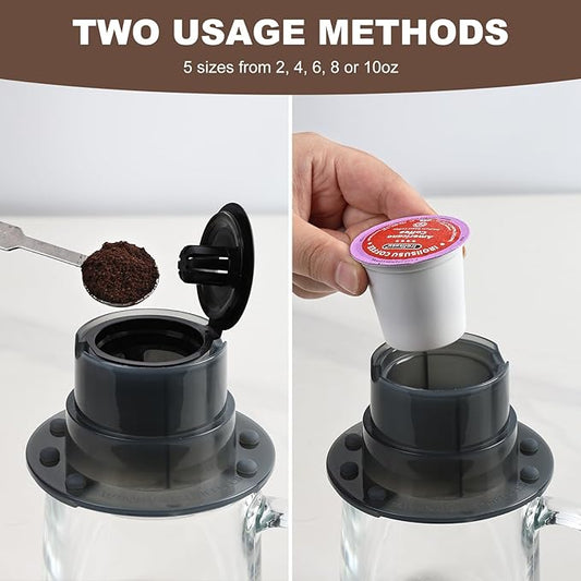 Ranbomer French Press Coffee Maker, 2-in-1 Single Serve K Cup Compatible, Portable Coffee Machine for Ground Coffee, Black, 10 Oz Capacity, for Camping, Travel