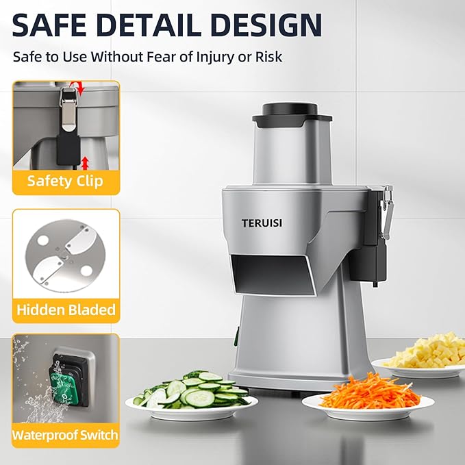 TERUISI 4-In-1 Electric Vegetable Chopper, 200W Vegetable Slicer Food Processor, Veggie Food Cutter With Slicing Shredding Dicing And Striping Function For Commercial Home Use