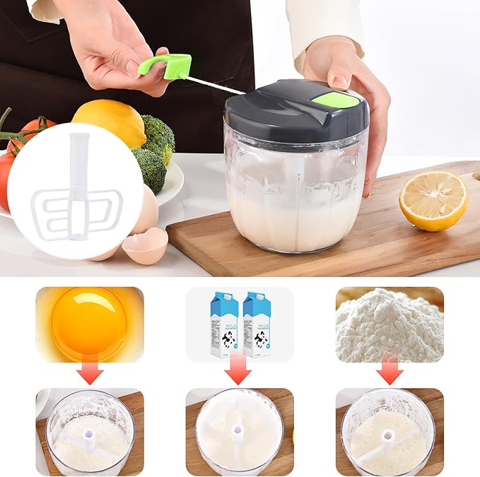 Ziweaye Manual Food Processor Vegetable Chopper, Portable Hand Pull String Garlic Mincer Onion Cutter for Veggies, Ginger, Fruits, Nuts, Herbs, etc., （900ml,Gray-green）