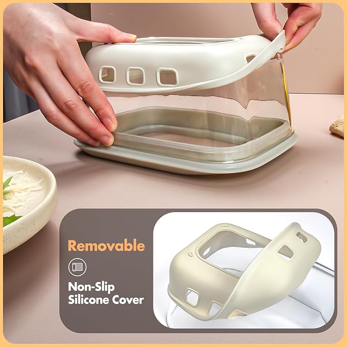 Cheese Grater with Container and Lid,Glass Food Storage Box with Silicone Sleeves,Hand Chopper Graters,for Ginger, Vegetables, Butter, Chocolate & Nutmeg,for Microwave, Dishwasher, Oven