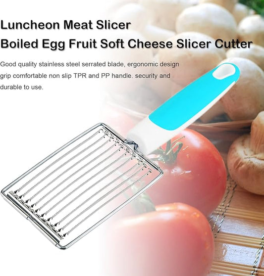 Luncheon Meat Cutter, Cheese & Potato Slicer, Stainless Cutter with Handle for Egg Ham Fruit Tomato, Cutting Evenly Thick , Food Cutting Tool for Kitchen (Blue)