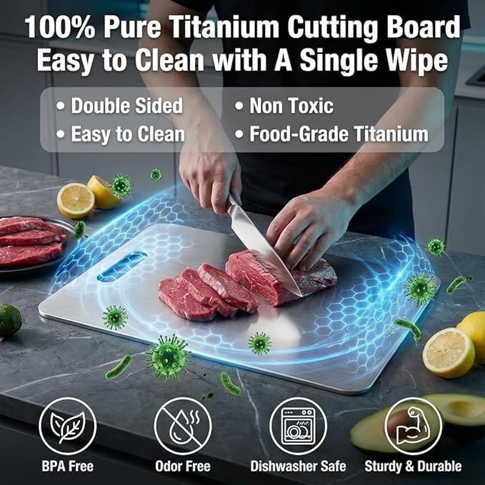 Titanium Cutting Board for Kitchen,Titanium Cutting Boards, Double Sided Non Toxic Chopping Board for Cutting Meat Vegetable Fruit,Easy to Clean(L:13.39L*9.06W)