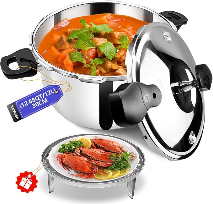 12quart Stainless Steel Pressure Cooker, All Stovetops Induction Compatible, Cooking Pressure Cooker 12+qt，pressure pot ， large olla de presion, stainless steel pressure cooker for canning12+ quart
