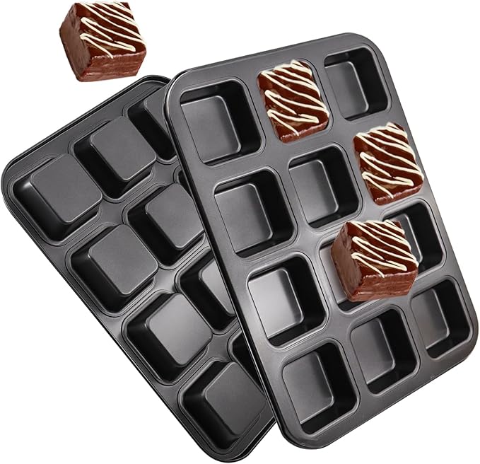 DRAONGYE 2 Packs Square Muffin Baking Pan, Premium Steel Muffin Pan for Baking, Nonstick Cupcake Tin Cheesecake Pans, Bakeware Muffin Top Pan (12 Cups, Black Grey)