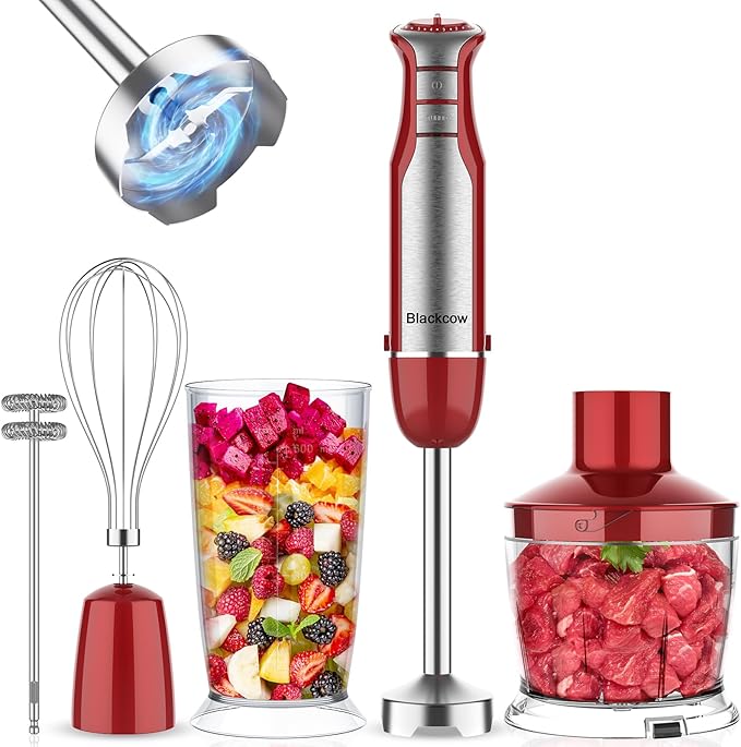 Immersion Blender Handheld for Kitchen,Emulsion Blender Handheld,6 Speed Electric Hand Mixer with BPA Free Attachments:Chopper Bowl,Whisk,Milk Frother,Measuring Cup