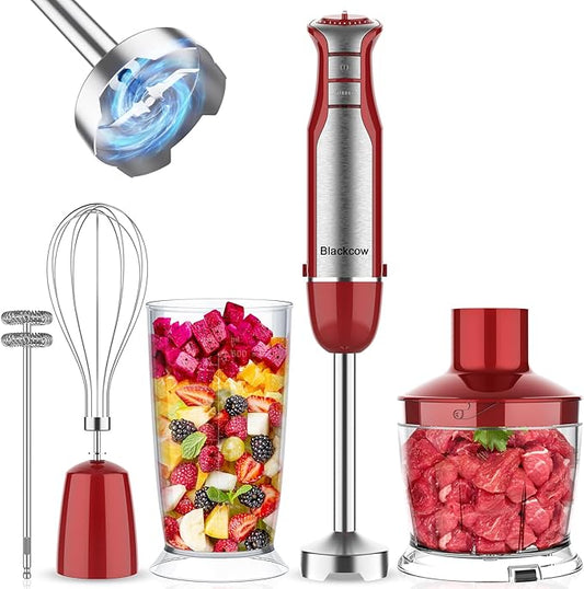 Immersion Blender Handheld for Kitchen,Emulsion Blender Handheld,6 Speed Electric Hand Mixer with BPA Free Attachments:Chopper Bowl,Whisk,Milk Frother,Measuring Cup