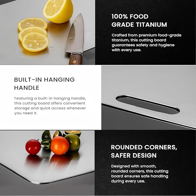 Titanium Cutting Board, Double Sided - Non Slip, Dishwasher Safe Chopping Board for Kitchen, Non Toxic, Easy to Clean, 2026 Upgrade (100% Pure Food Grade Titanium) (18''L x 12''W)