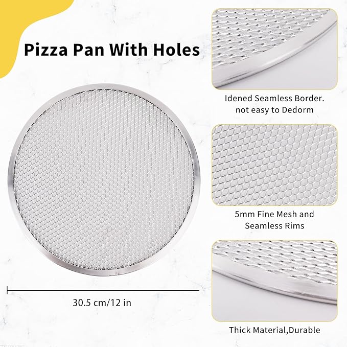 BUWUSMU 8 Pcs 12 Inch Pizza Pan with Holes Aluminum Mesh Pizza Screen Seamless Round Mesh Pizza Tray for Oven Nonstick Baking Pizza Sheet for Home Kitchen Bakery Restaurant BBQ Party Cookware Supplies