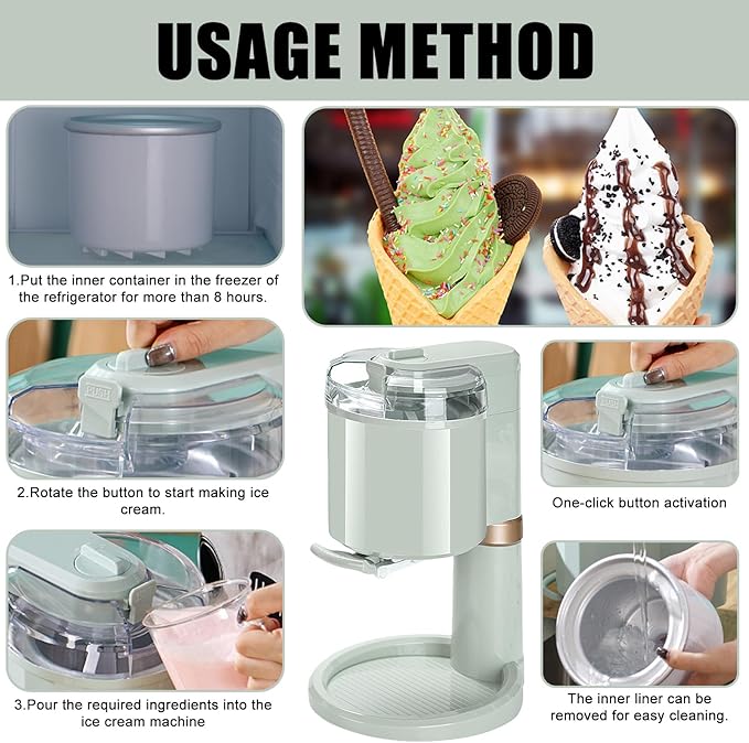 Soft Ice Cream Maker, Soft Serve Ice Cream Machine Portable Icecream Machines for Home Automatic Mini-Ice Cream Maker Dispenser Countertop Yoghurt Makers for Home Cafe Office