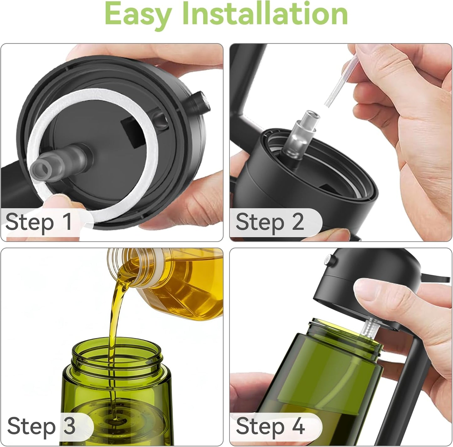 USLAI Oil Sprayer for Cooking, 16oz/470ml 2 in 1 Glass Olive Oil Dispenser Bottle for Kitchen, Air Fryer, BBQ and Salad - Green