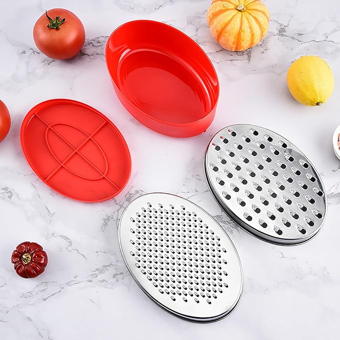 Kunovo Cheese Grater With Airtight Storage Container,cheese shredder&vegetable grater，Box Grater (1-Red)