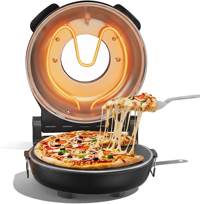 SENSCHEF 12-Inch CrustyBake Beginner's Black Glazed Stone Pizza Oven: Quick 800°F Heating, Easy-Clean Design, Recipe Book & All Tools Included - Perfect for First-Time Pizza Makers at Home