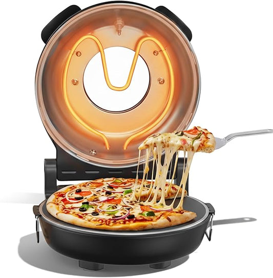 SENSCHEF 12-Inch CrustyBake Beginner's Black Glazed Stone Pizza Oven: Quick 800°F Heating, Easy-Clean Design, Recipe Book & All Tools Included - Perfect for First-Time Pizza Makers at Home