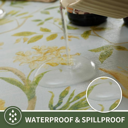Square Table Cloth,100% Waterproof Tablecloth Oil Proof Spill Proof Vinyl Table Cloth, Wipe Clean Plastic Table Cover for Dining, Camping, Indoor and Outdoor 54" x 54",Leaves