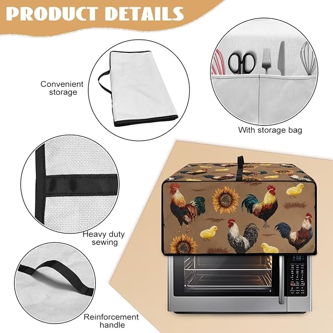Doojoayie 6 Slice Toaster Oven Covers for Kitchen Counter Sunflower Toaster Cover 19.7"x16"x 10" Small Appliance Dust Protector Kitchen Decoration Gifts for Women