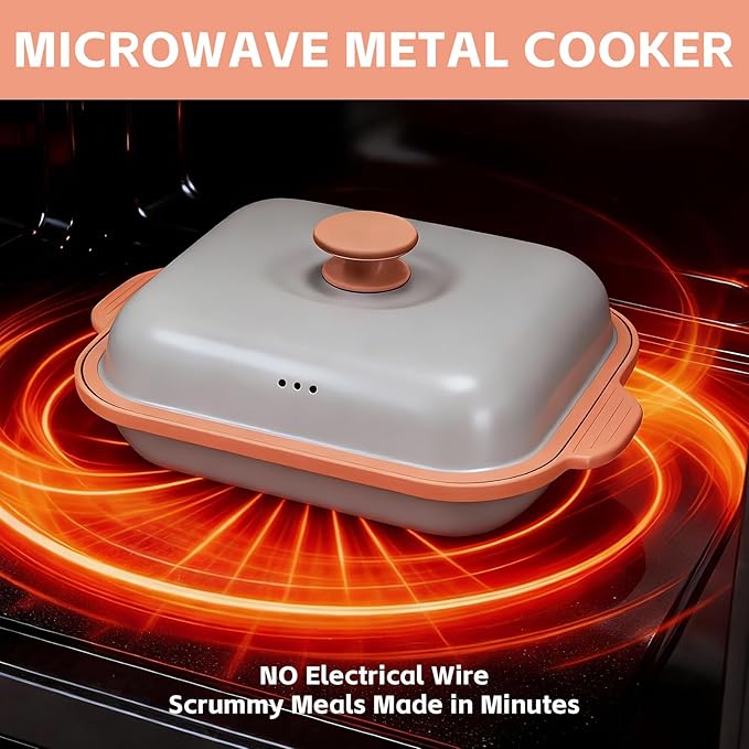 Microwave Grill Pan With Cover, Microwave Bacon Cooker, Portable Microwave Cookware For Grill Meat, Sandwich & Vegetable Dishwasher Safe (Square-Beige)