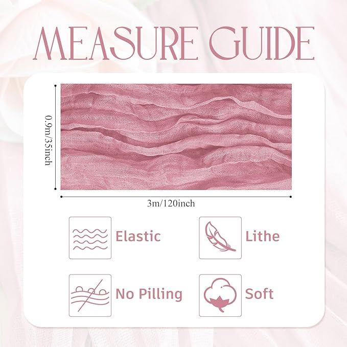 Wokceer Cheesecloth Table Runner Pink Valentine's Day 10FT Boho Gauze Cheese Cloth Table Runner for Party Long Rustic Sheer Runners for Baby Bridal Shower Wedding Easter Decor