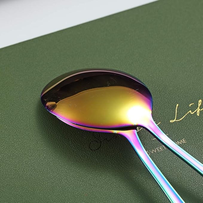 Kyraton Rainbow Serving Set - 4 Piece Titanium Plated Utensils, Includes 2 Spoons and 2 Slotted Spoons