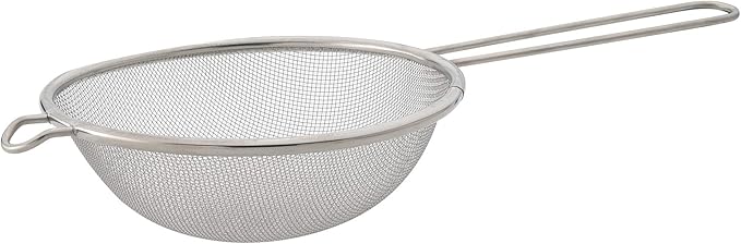 HIC Kitchen Fine Mesh Strainer With Helper Handle, 18/8 Stainless Steel, 7-Inch, For Sifting, Straining, And Draining Pasta, Stocks, Soups, And Sauces