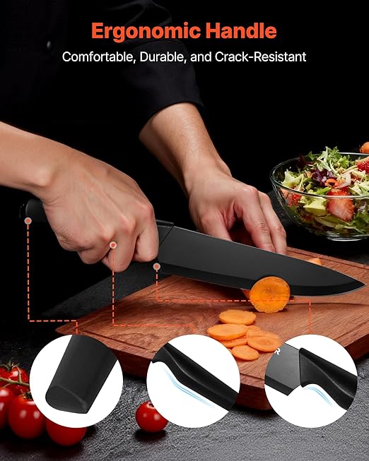 VEVOR Kitchen Knife Set with Block and Sharpener, 15 Piece German High Carbon Stainless Steel Knife Set, Kitchen Cutlery with PP Ergonomic Handle, Sharpening Rod and Wooden Block, for Home Cooks