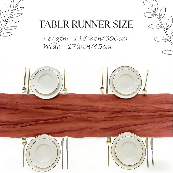 3 Pack Terracotta Cheesecloth Table Runner -17×120 Inch Gauze 10 FT Long Cheese Cloth Table Runners for Bridal Wedding Party Baby Shower Holiday Birthday Home Easter Decor (Terracotta, 3PC)