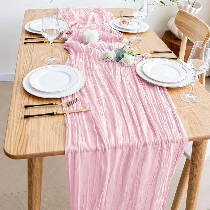 Wokceer Cheesecloth Table Runner 2Pack 10FT Blushing Pink Valentine's Day Boho Gauze Cheese Cloth Table Runner for Party Easter Rustic Sheer Runners for Baby Bridal Shower Wedding