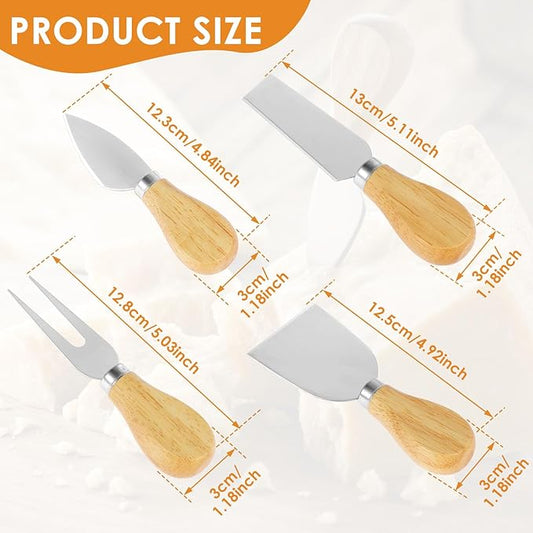 16Pcs Cheese Knives Set Stainless Steel Cheese Knife Spreaders BULK Butter Cutter Cheese Cutting Spatula Forks Wooden Handle Small Cheese Spreader Tool Cheese Knives for Charcuterie Board Christmas