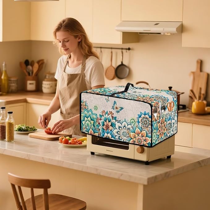 Doojoayie Small Appliance Cover 4 Slice Toaster Dust Protection Cover 18.5"x14.5"x 9" Bread Machine Protector Floral Print Gift for Mother, Wife, Women Cook