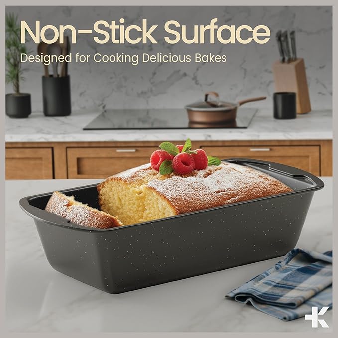 Nonstick Loaf Pan Set Pack of 4, Carbon Steel 11" Large Baking Bread Pan, Oven Safe Up to 450°F, PFOA, PFOS, PTFE Free, Space Saving Stackable Design, Stain Resistant, Dishwasher Friendly, Gray Marble