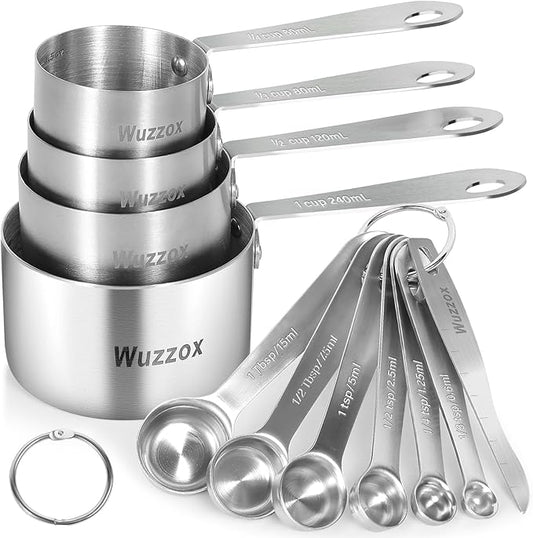 Stainless Steel Measuring Cups & Spoons Set of 11, Stackable Metal Measuring Cups & Spoons, Kitchen Gadgets for Cooking & Baking