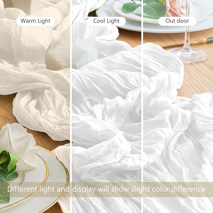 Wokceer Cheesecloth Table Runner White Christmas 6Pack 10FT Ivory Boho Gauze Cheese Cloth Table Runner for Party Long Rustic Sheer Table Runners for Baby Bridal Shower Wedding Easter Table Decor