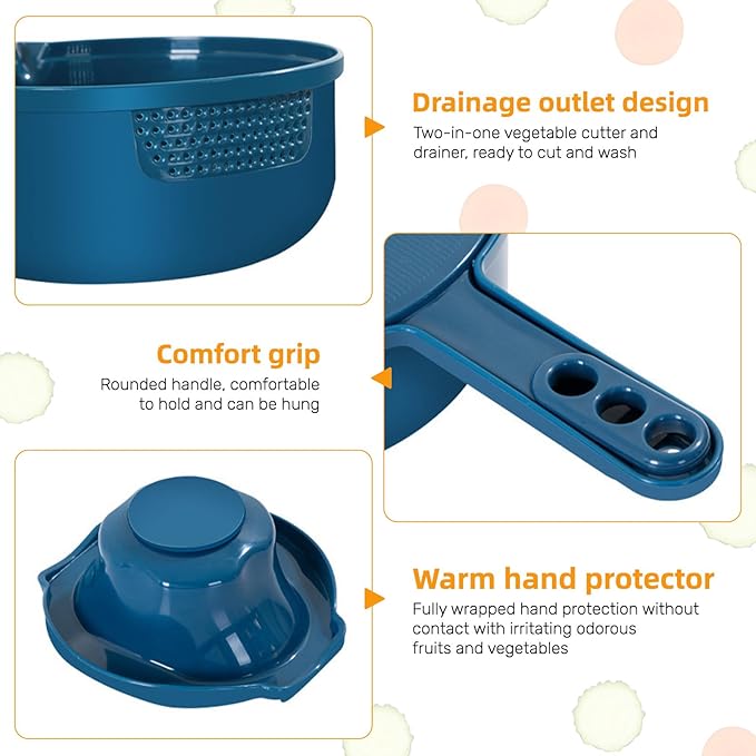 Mandoline Food Slicer, Multifunctional Vegetable Slicer Cutter with Hand Protector, Vegetable Shredder for Potato, Tomato, Carrot (Blue-9 in 1)