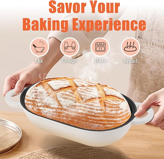 NSIRONS Enameled Cast Iron Sourdough Bread Oven, 5QT Loaf Cast Iron Bread Pan with Lid, Oval Dutch Oven for Homemade Bread Baking (Gradient Caramel)