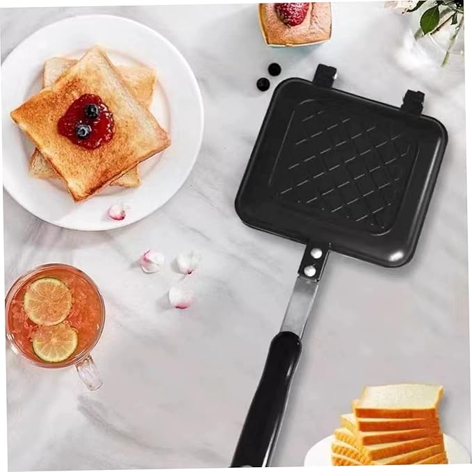 Camping Toastie Maker, Double Side Toasted Sandwich Maker Non-Stick Stovetop Bread Frying Pan with Heat-Resistant Handles for Home Outdoor Camping Sandwich