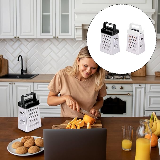 6 Pcs Mini Cheese Grater Professional Box Grater Stainless Steel Fine Coarse Handheld Slicer with 4 Sides Small Box Food Shredder Safe Zester (Black + White)