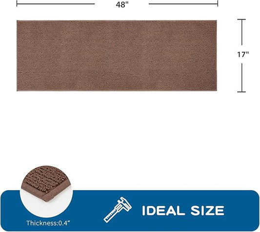 PURRUGS Machine Washable 17" x 48" Non-Slip Kitchen Runner & Floor Mat, Super Absorbent Soft Area Rug for Sink & Laundry, Rolled Packaging, Brown