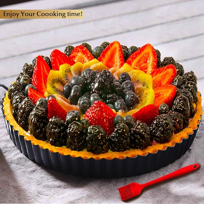 CFGUK 11 Inch Tart and Quiche Pan with Removable Bottom, Pie pans for baking, Non-stick Carbon Steel Quiche Pan for Pie, Mousse Cakes, Fruit and Desserts