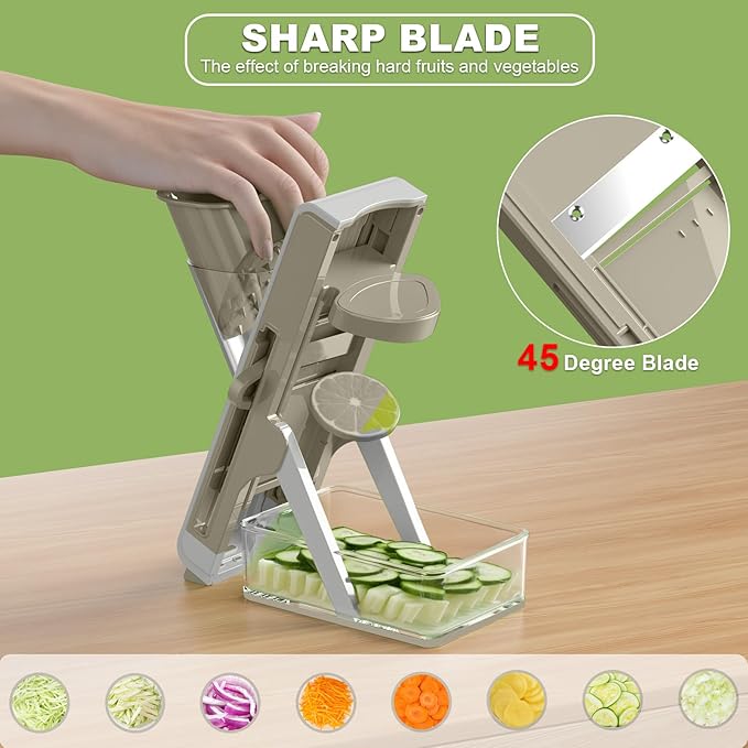 Eletronova Safe Mandoline Slicer Plus, Biger Size, Adjustable Vegetable Food Chopper Potato Fries Cutter, Detachable BladeQuick,Quick Meal Prep, Easy Clean(White gray)
