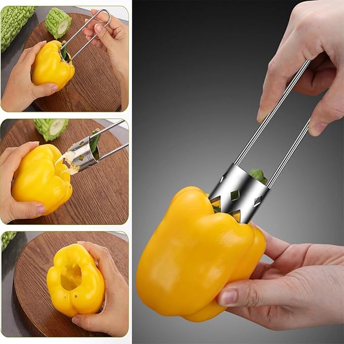 Red Bell Pepper Corer Seed Remover Tool- Pepper, Pineapple, Pear,Apple Corer - 304 Stainless Steel, Rust Resistant, Designed for a Wide Range of Fruits and Vegetables Corer