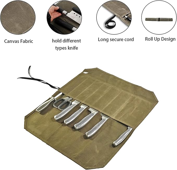 ZHQZZPH Waxed Canvas Chef Knife Roll Bag | Multi-Slot Protector Professional Organization for Kitchen Tools & Cutlery - Secure Blade Holder Travel Pouch & Multi-Purpose Storage Case