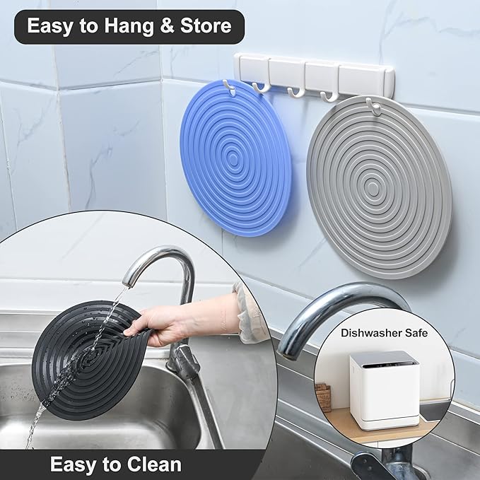Silicone Trivets for Pots and Pans, Heat Resistant Pot Holders, Flexible Hot Pads for Kitchen Table, Non Slip Mats, Dia11.81 and 9.45 Inches Big Round Microwave Mats Pack 3 Burgundy