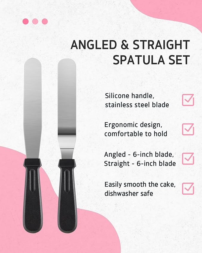 Syntus 65 PCs Cake Decorating Kit with Cake Stand Turntable, Cake Baking Supplies 30+1 Piping Bags, 24 Piping Tips, Offset & Straight Spatulas, 3 Scrapers, Leveler, 2 Couplers & 1 Tips Brush