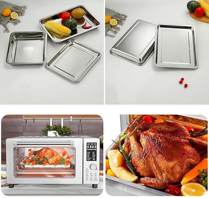 Loaf Pans for Baking Sheet, 14 Inch Extra Large Stainless Steel Bread Cookie Pan Tins for Homemade Meatloaf Cake Brownies, Healthy Duty Bakeware Tray, Dishwasher Safe, 2Pcs