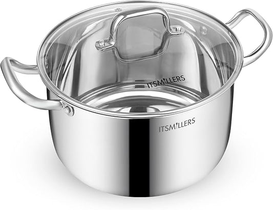 ItsMillers Stainless Steel Stock Pot - 8 Quart, Soup Pot Induction Compatible, Cooking Pot with Riveted Handle, Oven & Dishwasher Safe