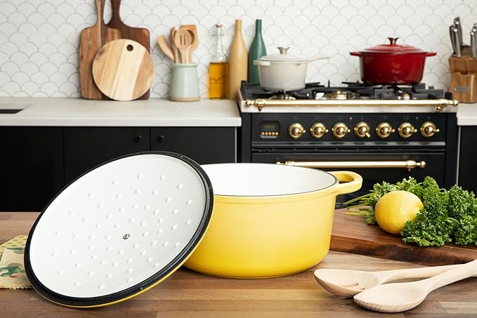 Larder & Vine 4-Piece Enameled Cast Iron Set, Oven Safe and Suitable for All Cooktops – includes 5.7 Quart Dutch Oven Pot with Lid and 2.2 Quart Saucepan with Lid (Limoncello)