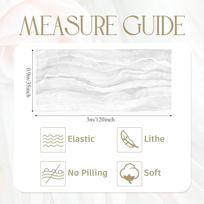Wokceer Cheesecloth Table Runner White Christmas 6Pack 10FT Ivory Boho Gauze Cheese Cloth Table Runner for Party Long Rustic Sheer Table Runners for Baby Bridal Shower Wedding Easter Table Decor