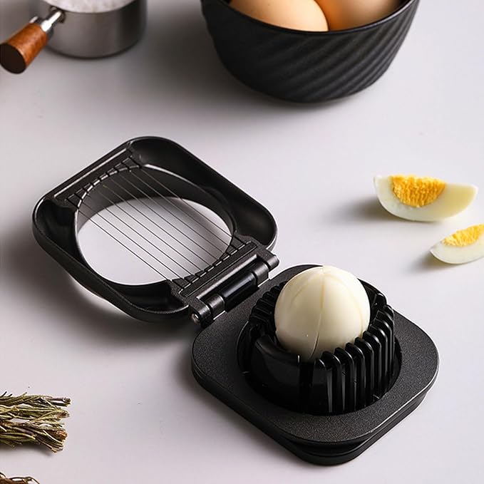 Egg Slicer, 2 in 1 Egg Slicer for Hard Boiled Eggs, Stainless Steel Wire Egg Slicers, Kitchen Multipurpose Egg Cutter with Storage Box, for Cutting Eggs, Strawberries and Cherry Tomatoes (Black)